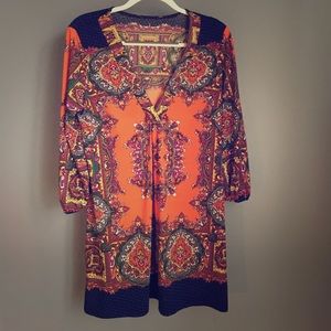 Orange paisley and houndstooth tunic blouse